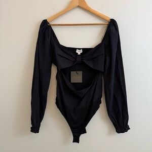 NWT Lelis Tara Cut‎ Out Black Bodysuit Size Large Minimalist Chic Dark Romantic
